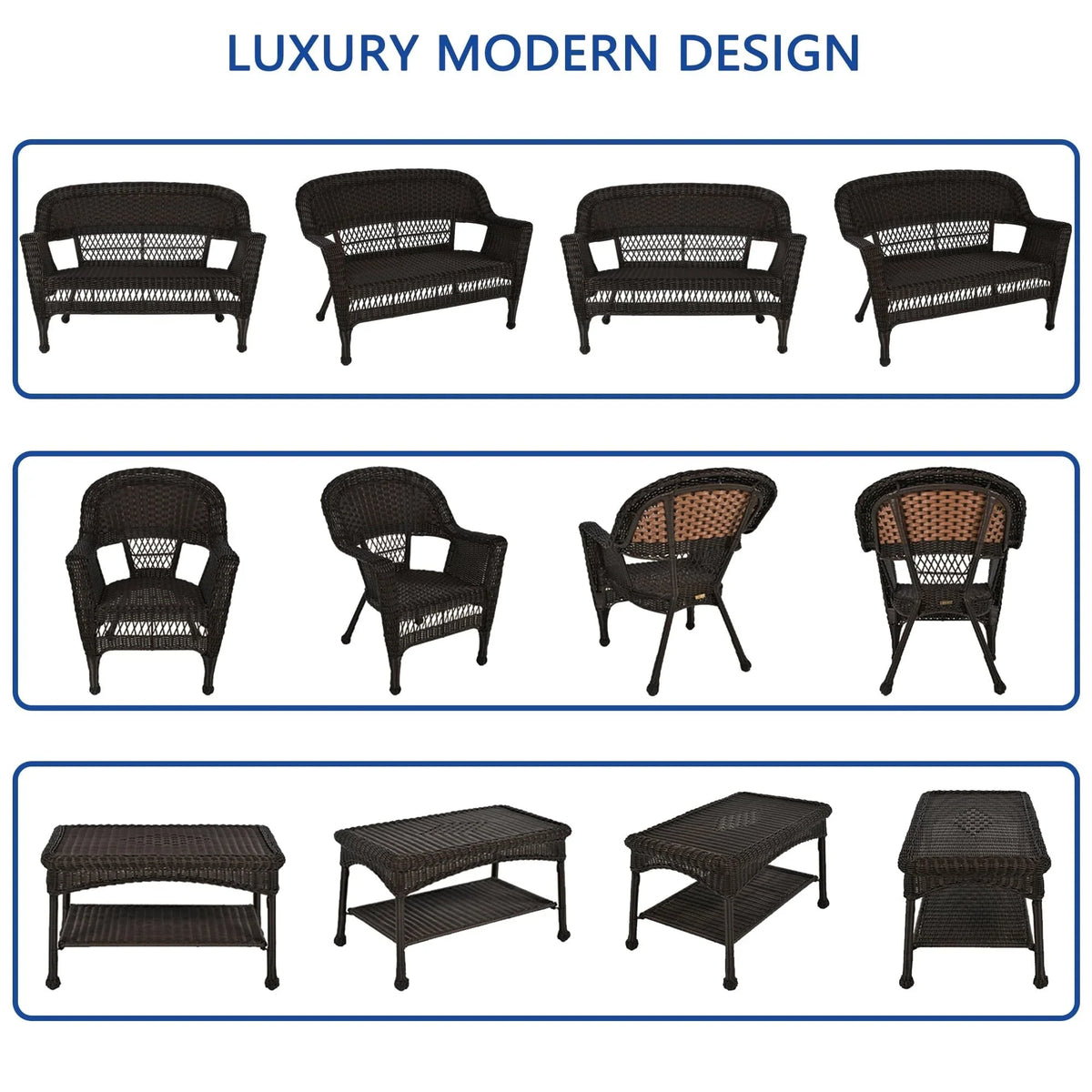 4-delige loungeset van wicker voor op het terras