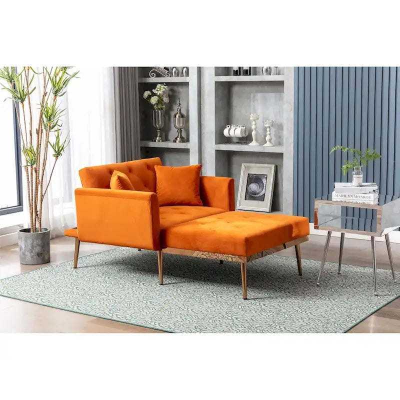 Bársony kárpitozású, steppelt nappali alvószék rózsaarany lábakkal