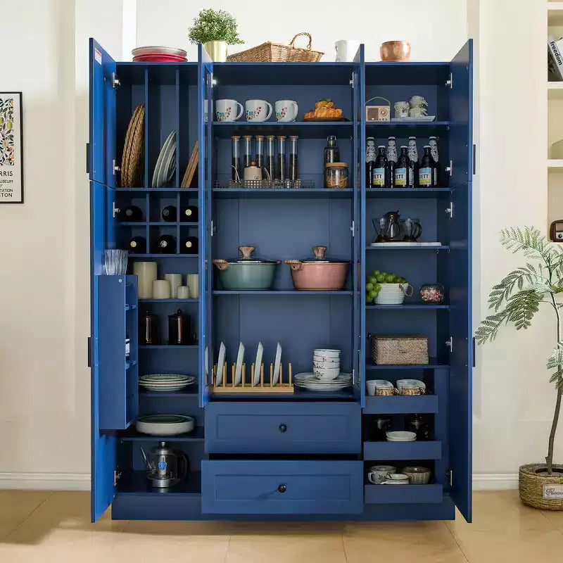 Garde-manger de cuisine autoportant Whisen de 180 cm de hauteur, grande armoire de rangement pour salle à manger avec 6 portes et étagères réglables