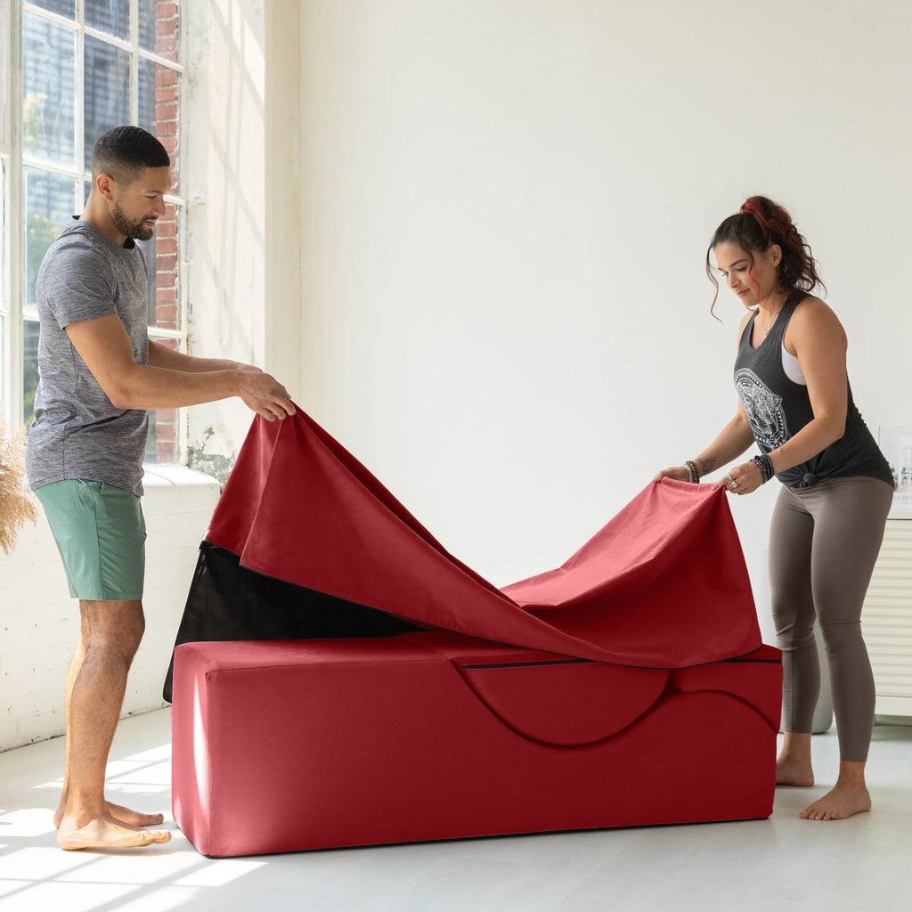 Avana Kami converteerbare chaise longue / yoga en massage - 2-in-1 hocker met verborgen uitklapbare yogastoel, microvelours - N/A