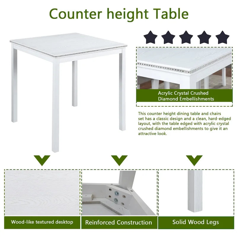 Ensemble de salle à manger moderne de 5 pièces avec table carrée à hauteur de comptoir et 4 chaises rembourrées