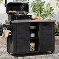 Buitenkeukeneiland van 78,3 inch met roestvrijstalen werkblad, opvouwbaar barbecue-eiland en opbergkasten, zwart