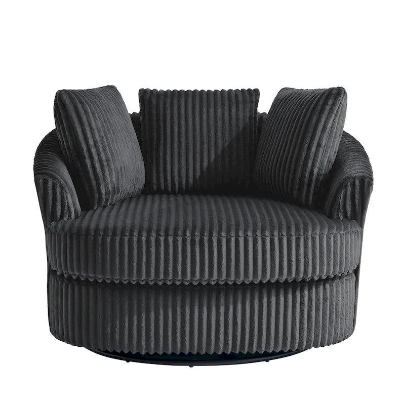 Fauteuil pivotant tonneau surdimensionné de 43 W en velours côtelé moelleux avec accoudoirs encastrés