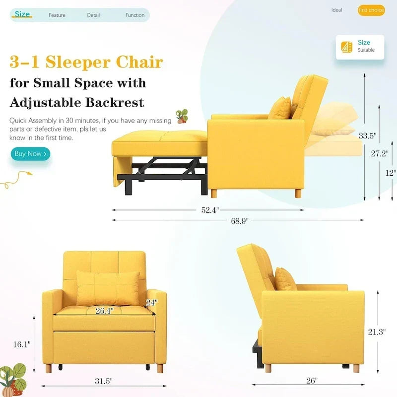 Fauteuil convertible 3-en-1 AECOJOY avec coussin et dossier réglable