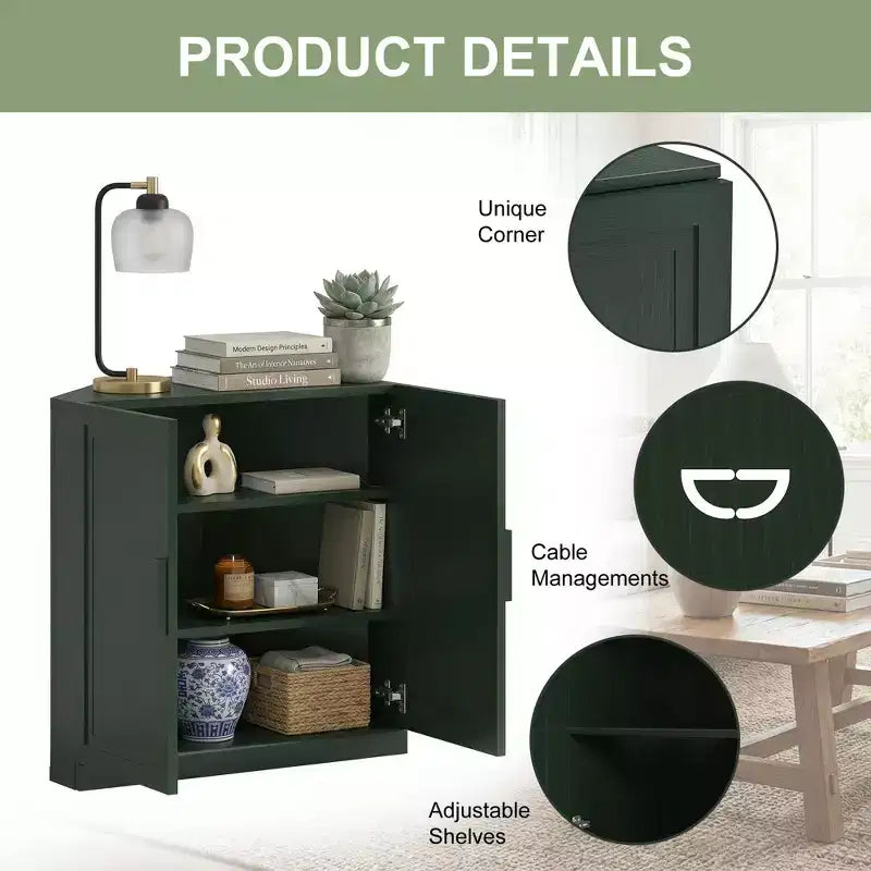 Dovelina hoekkast met verstelbare planken, dressoir, buffetkast, wijnkast en keuken- en eetkamerkast met houten deuren – 31H x 31W, 36H x 31W