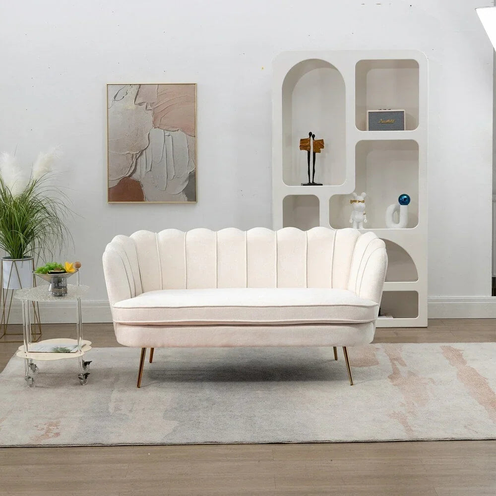 Kleines Mini-Sofa für zwei Personen mit goldenem Metallbein – 2 Sitzplätze