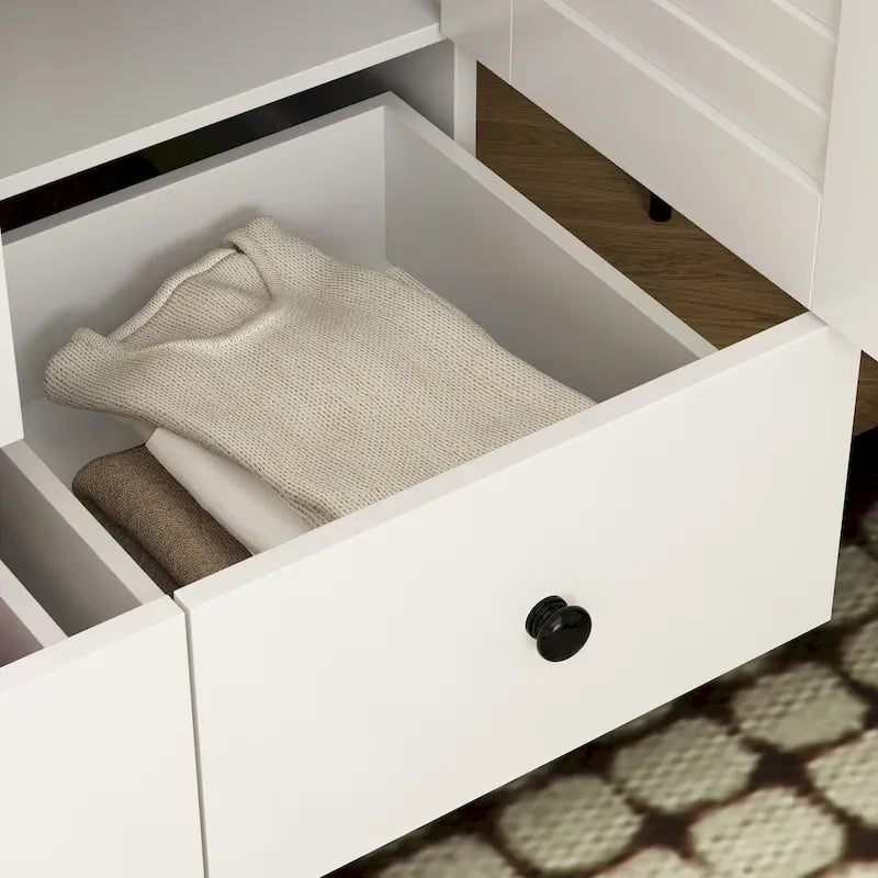 Armoire-penderie blanche de 59 po de large, grande armoire autoportante