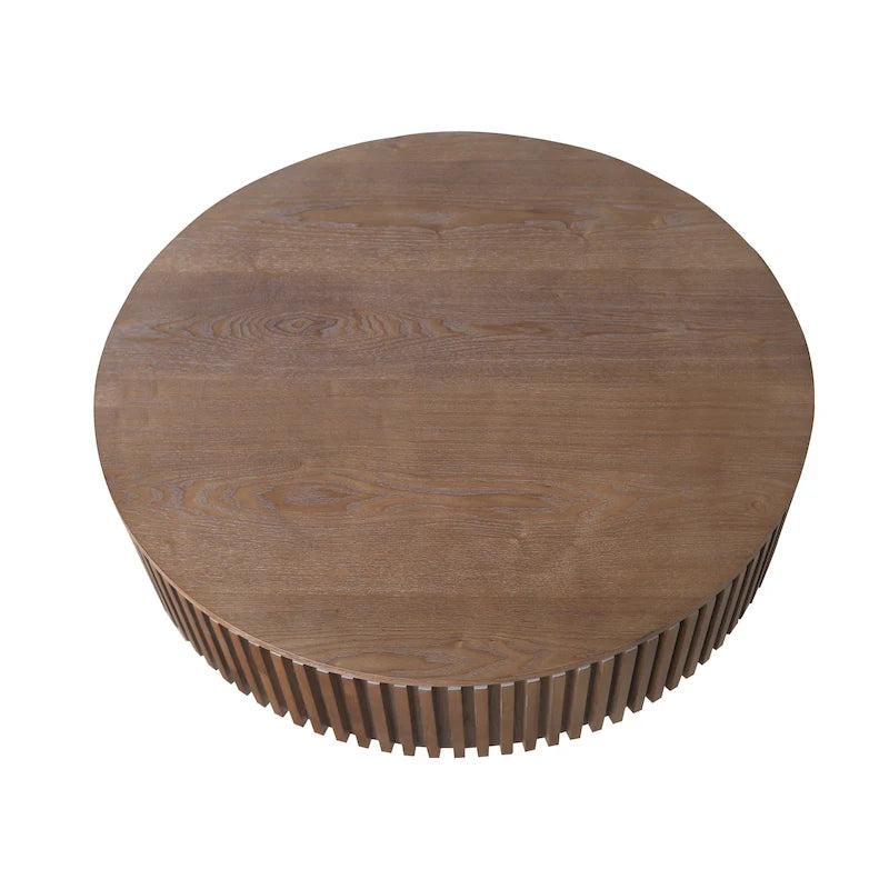 Table basse ronde moderne en bois massif plaqué avec rangement