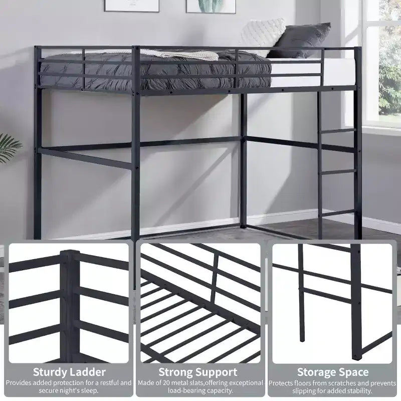 Metall-Hochbett Twin mit Schutzgittern und flacher Leiter