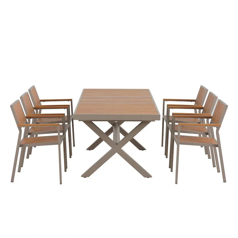 7-teiliges ausziehbares Esszimmer-Set mit ausziehbarem Tisch und 6 Armlehnstühlen