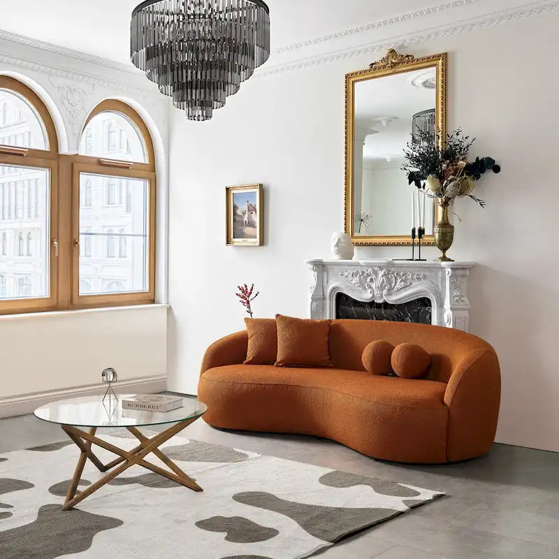 Blaine japandi stílusú, luxus, modern, buklé szövetből készült ívelt kanapé