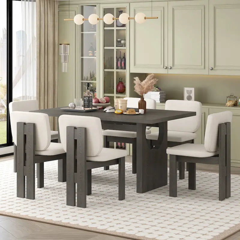Ensemble de salle à manger en bois de style transitionnel, 7 pièces, avec table rectangulaire et 6 chaises