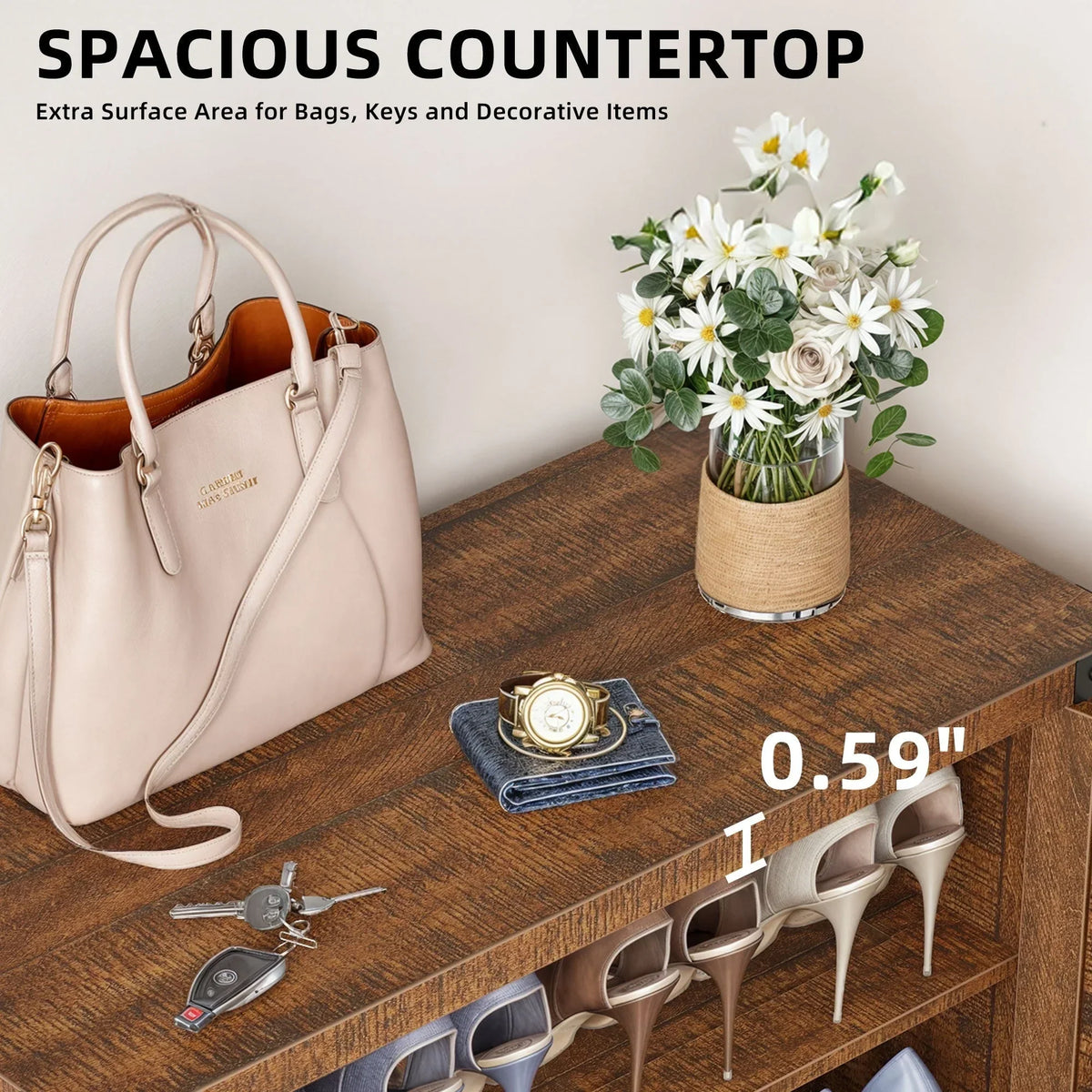 Meuble à chaussures Moasis à 5 niveaux pour 20 paires avec doubles portes, pour l’entrée