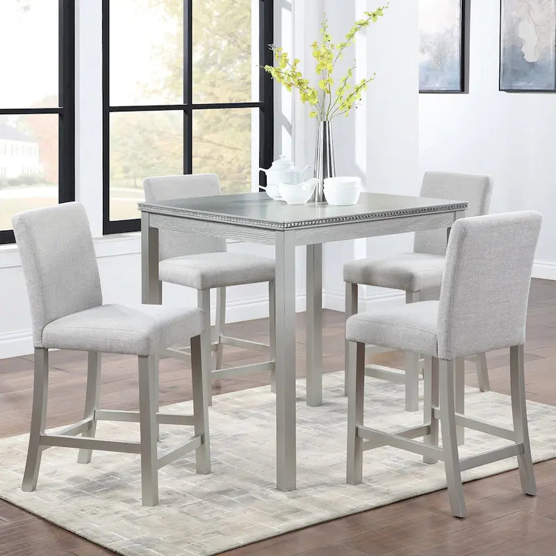 Ensemble de salle à manger moderne de 5 pièces avec table carrée à hauteur de comptoir et 4 chaises rembourrées