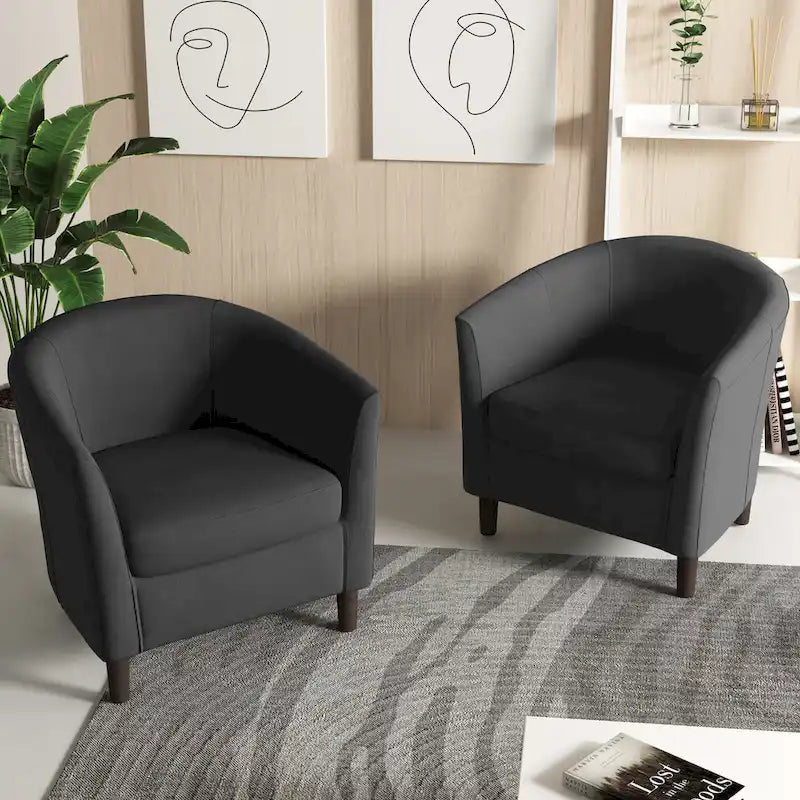 2er-Set moderne Leinen-Sessel im Fassdesign, Clubsessel