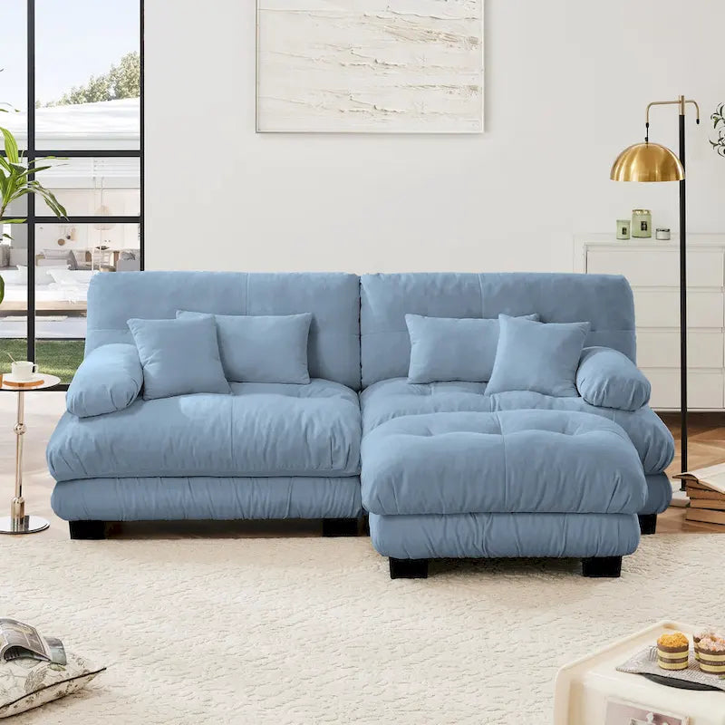 L-förmiges Zweisitzer-Sofa aus Chenille mit Lendenkissen