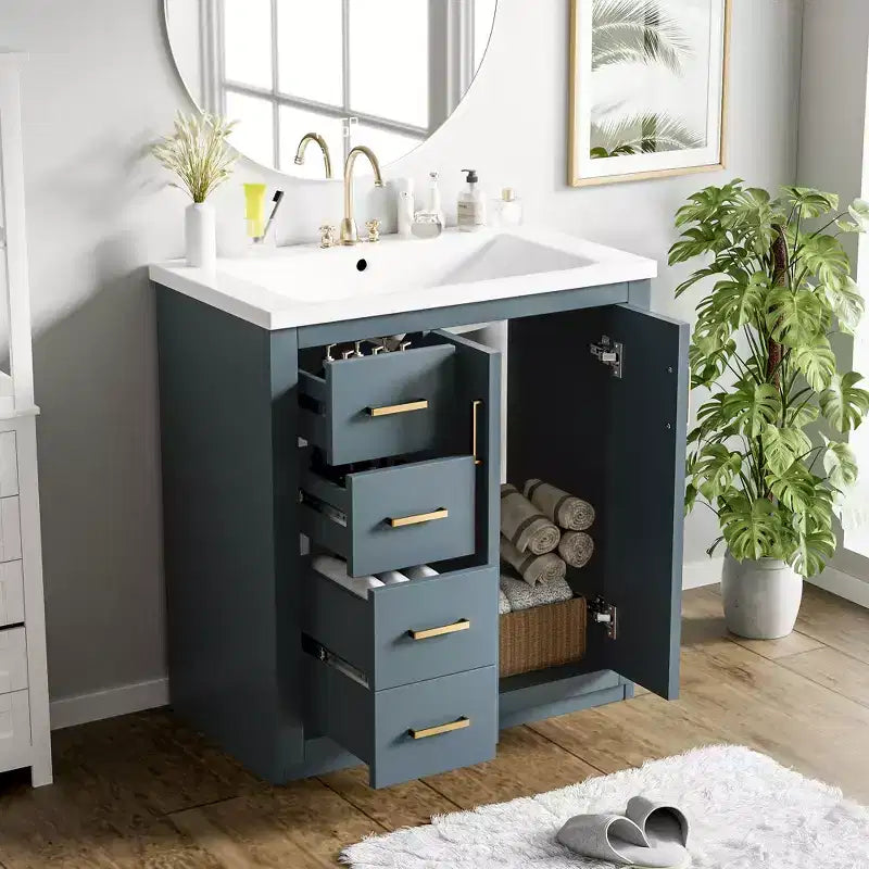 Meuble-lavabo de salle de bains simple de 30 pouces avec meuble et 3 tiroirs ??Noir / Bleu / Vert / Indigo / Blanc