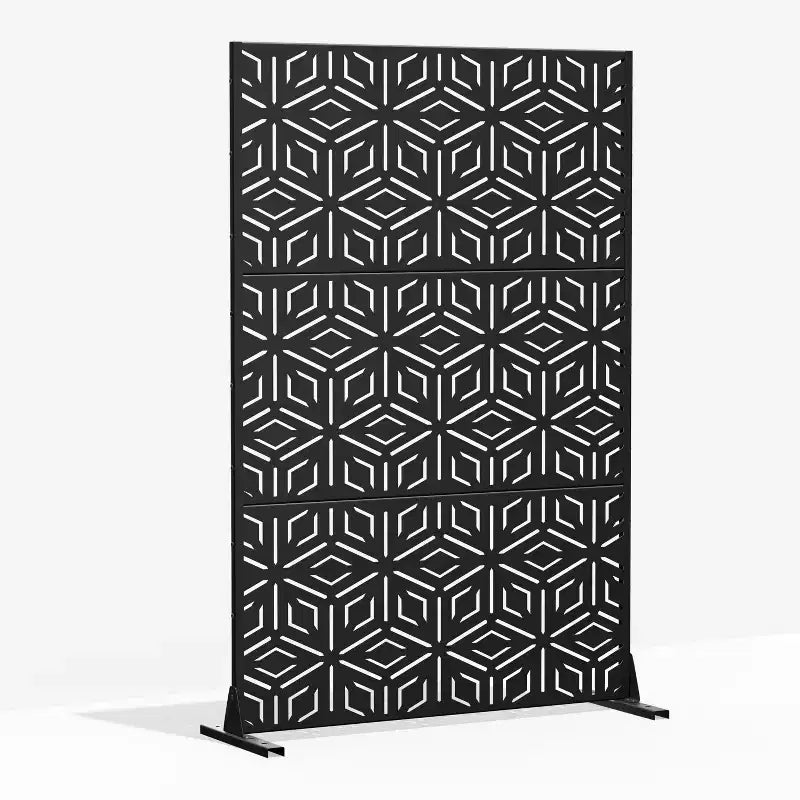 Paravento divisorio MAYEERTY con motivo a riso Francis, lamiera zincata nera, 72x47x2 pollici, set da 3 pezzi