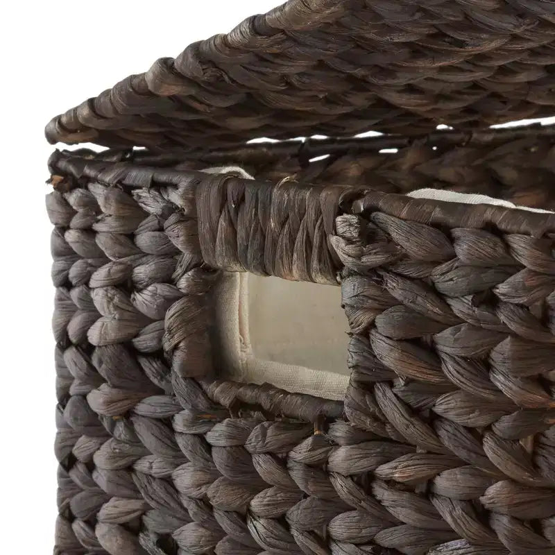 Casafield Wäschekorb mit Deckel und herausnehmbaren Futterbeuteln mit 2 Fächern, geflochtener Wäschekorb aus Wasserhyazinthe zum Sortieren von Kleidung
