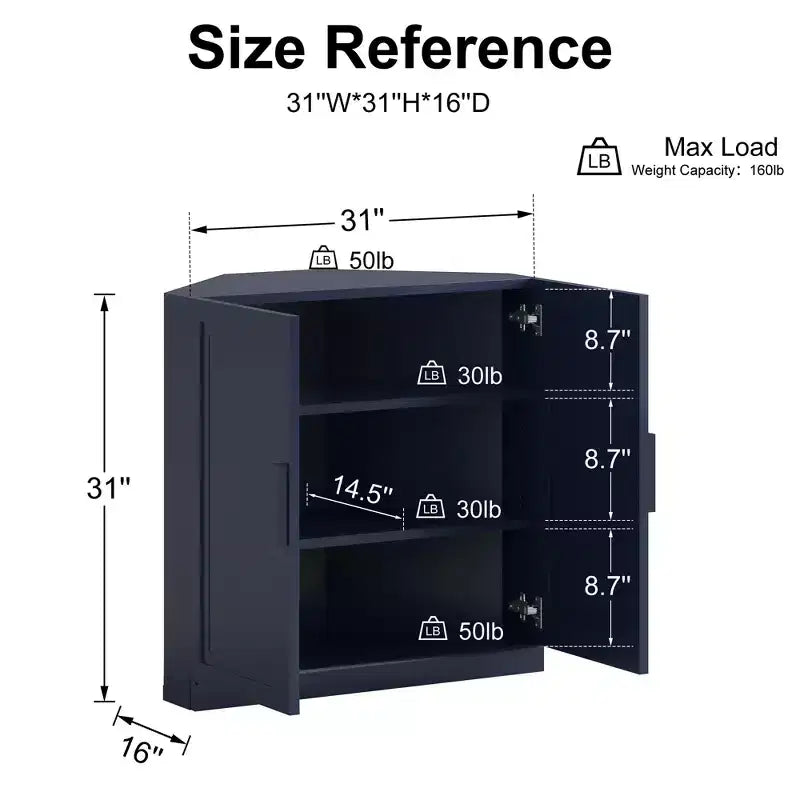 Dovelina hoekkast met verstelbare planken, dressoir, buffetkast, wijnkast en keuken- en eetkamerkast met houten deuren – 31H x 31W, 36H x 31W