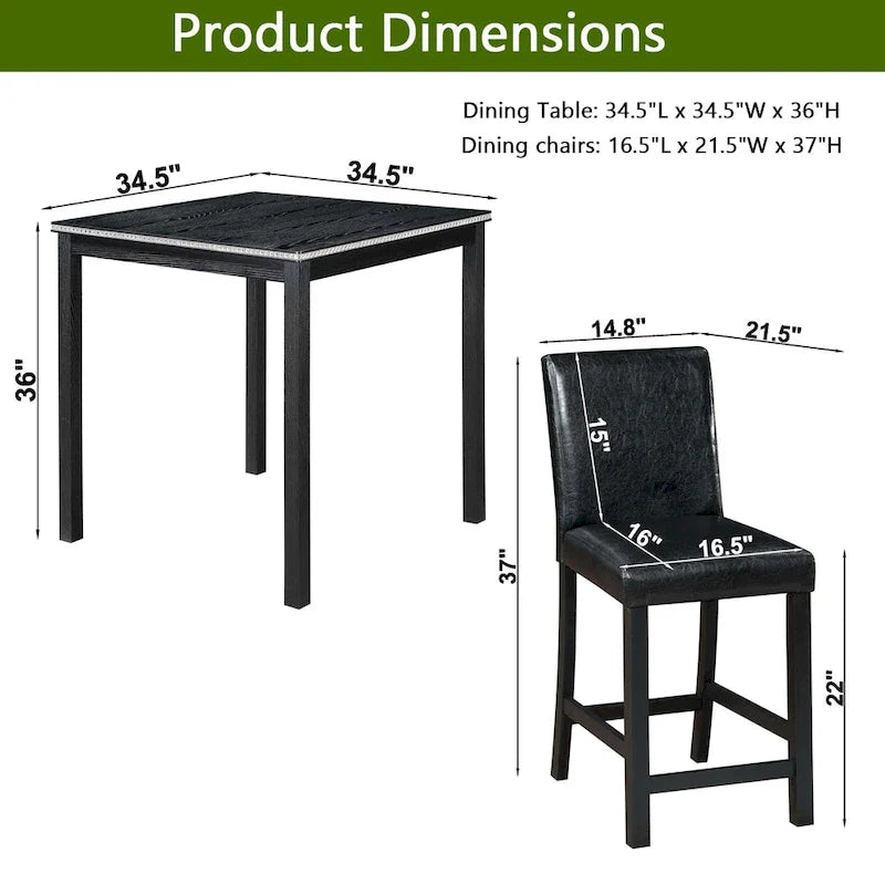 Ensemble de salle à manger moderne de 5 pièces avec table carrée à hauteur de comptoir et 4 chaises rembourrées