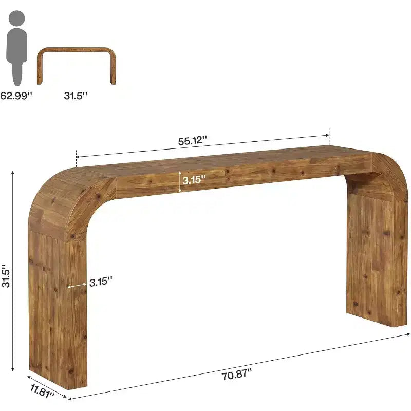 Lantine console tafel van massief hout van 70,87 inch, boerderijstijlbanktafel met watervalranden voor hal, woonkamer of achter de bank, natuurlijk hout