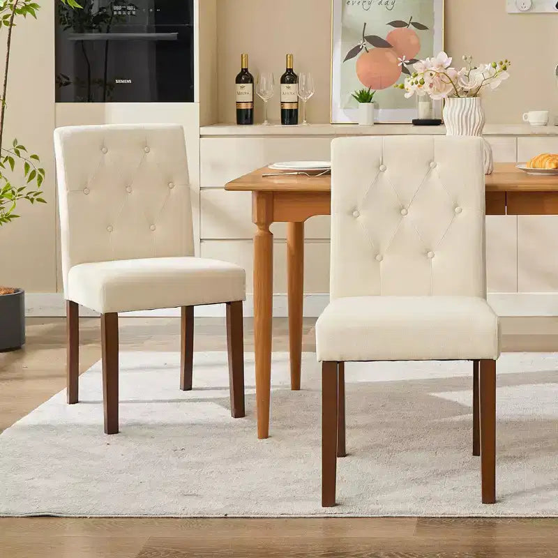 Ensemble de 6 / 4 chaises de salle à manger Parsons capitonnées à boutons – chaises de cuisine en tissu rembourré avec pieds en bois et assises rembourrées – mobilier de salon et de cuisine