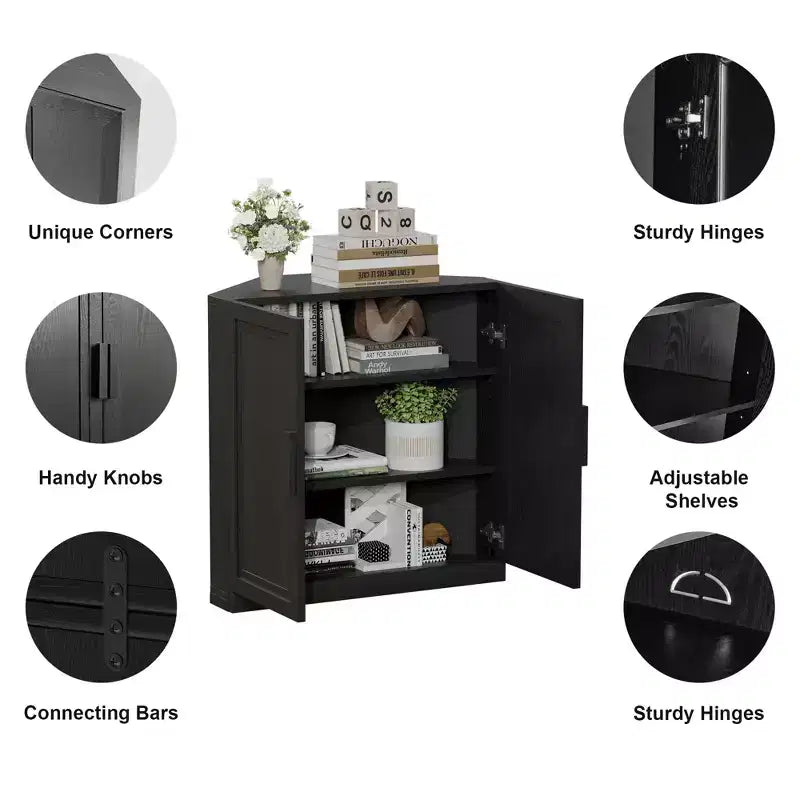 Dovelina hoekkast met verstelbare planken, dressoir, buffetkast, wijnkast en keuken- en eetkamerkast met houten deuren – 31H x 31W, 36H x 31W