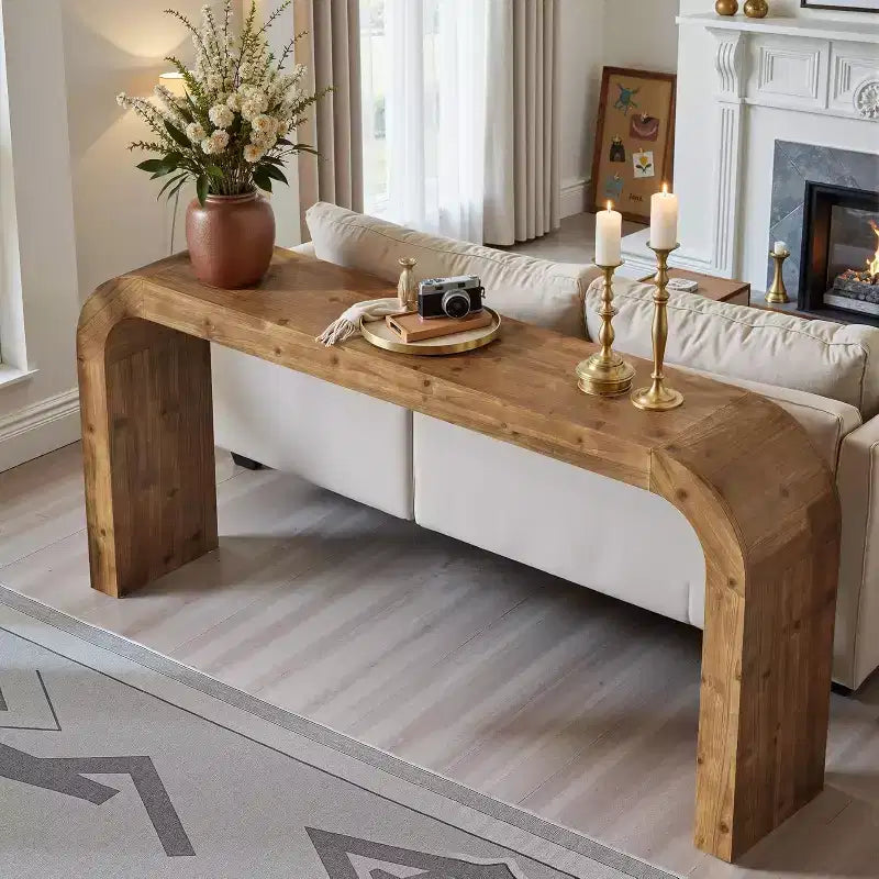 Lantine console tafel van massief hout van 70,87 inch, boerderijstijlbanktafel met watervalranden voor hal, woonkamer of achter de bank, natuurlijk hout