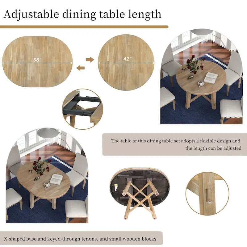 Ronde uitschuifbare eettafel in landelijke stijl met houten keukentafelblad en verlengblad van 16 inch