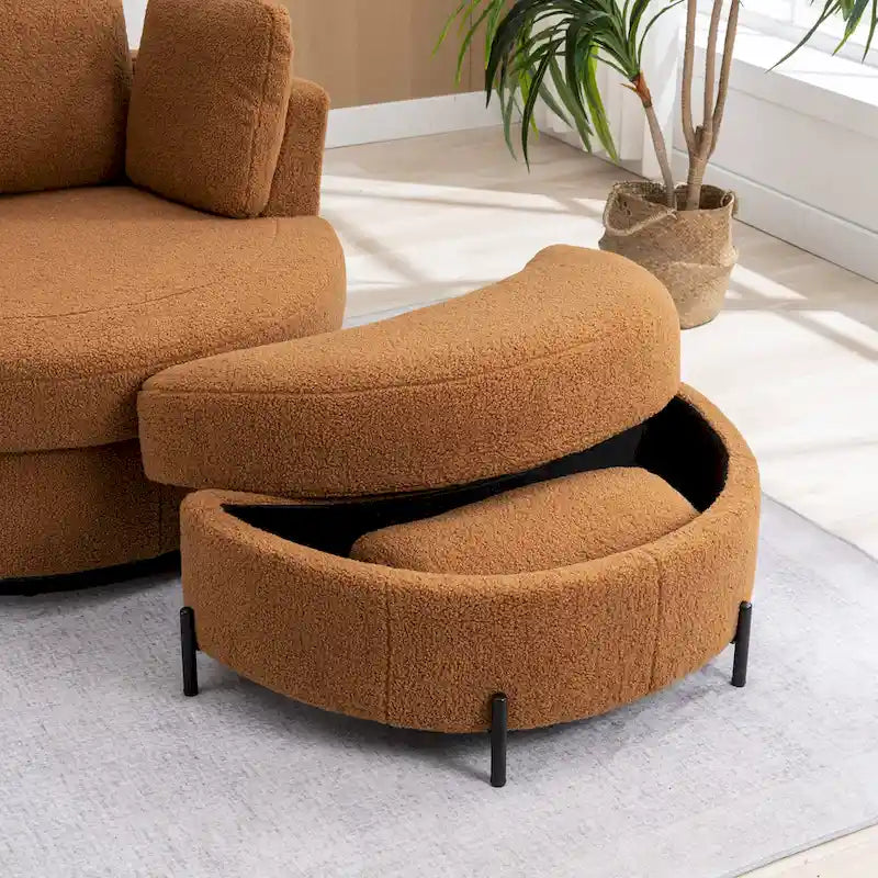 Fauteuil d’appoint pivotant rembourré de 42,3W avec 4 coussins et pouf de rangement demi-lune