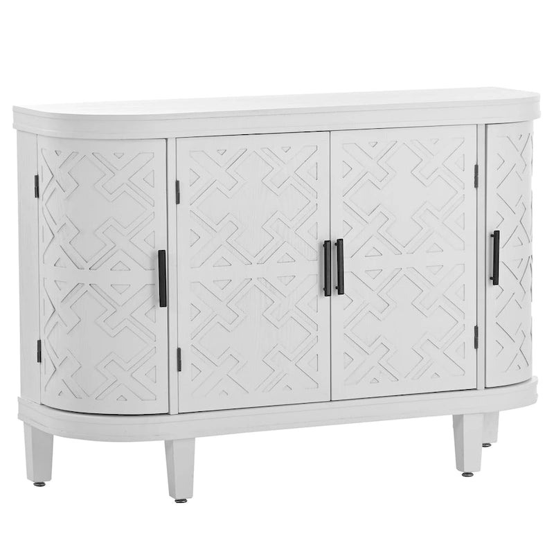 Buffet de rangement décoratif en bois avec portes à motifs antiques pour couloir, entrée, salon ou chambre