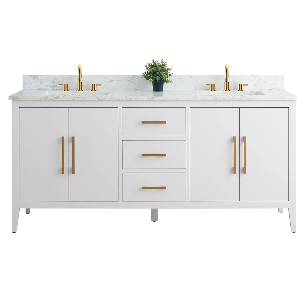 Vanity Art 72 Double Sink Bathroom Vanity Cabinet with Engineered Marble Top