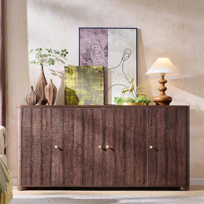 Buffet de cuisine avec 4 portes et étagères, grand buffet moderne, meuble de rangement, meuble de rangement pour coin café de 66 po