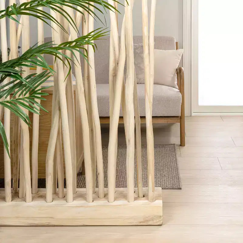 JONATHAN Y Tranquil, séparateur de pièce simple panneau en branches de teck fabriquées à la main, style bohème côtier, 39 l x 68 h