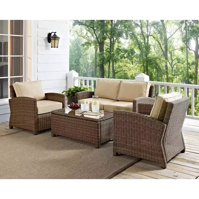 Bradenton 4-teiliges Outdoor-Sitzmöbel-Set aus Korbgeflecht – Crosley