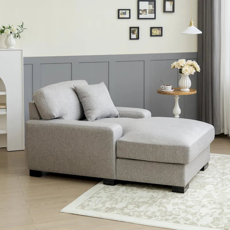 Nowoczesna, ponadgabarytowa sofa z szezlongiem i funkcją spania w stylu mid-century, z poduszką