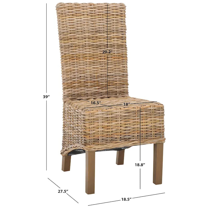 Set van 2 natuurlijke rieten eetkamerstoelen, 19B x 22D x 41H, boho-kuststijl