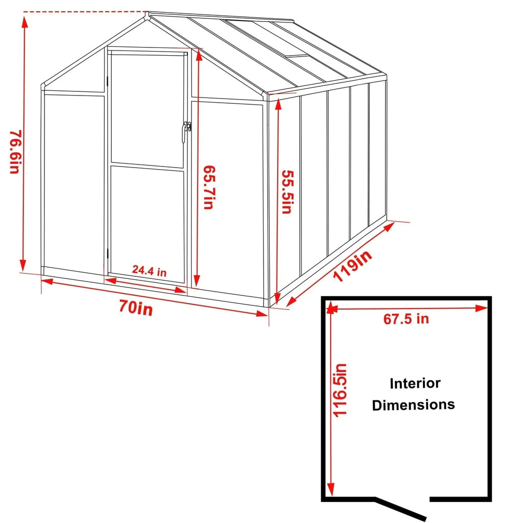 VEIKOUS begehbares Gewächshaus-Set aus Aluminium mit verstellbarem Dachfenster und abschließbarer Tür, grau