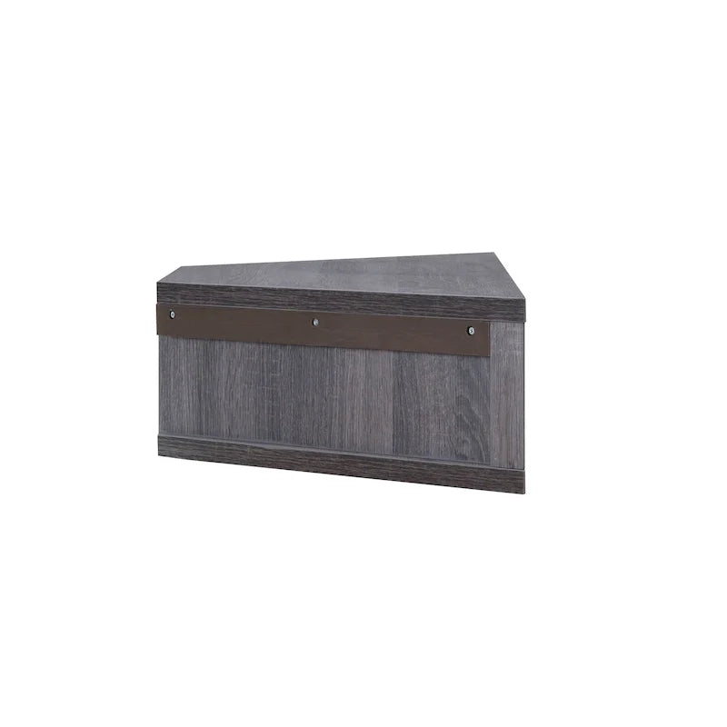 Meuble TV d’angle suspendu 47, 3 étagères, style transitionnel, fixation murale peu encombrante