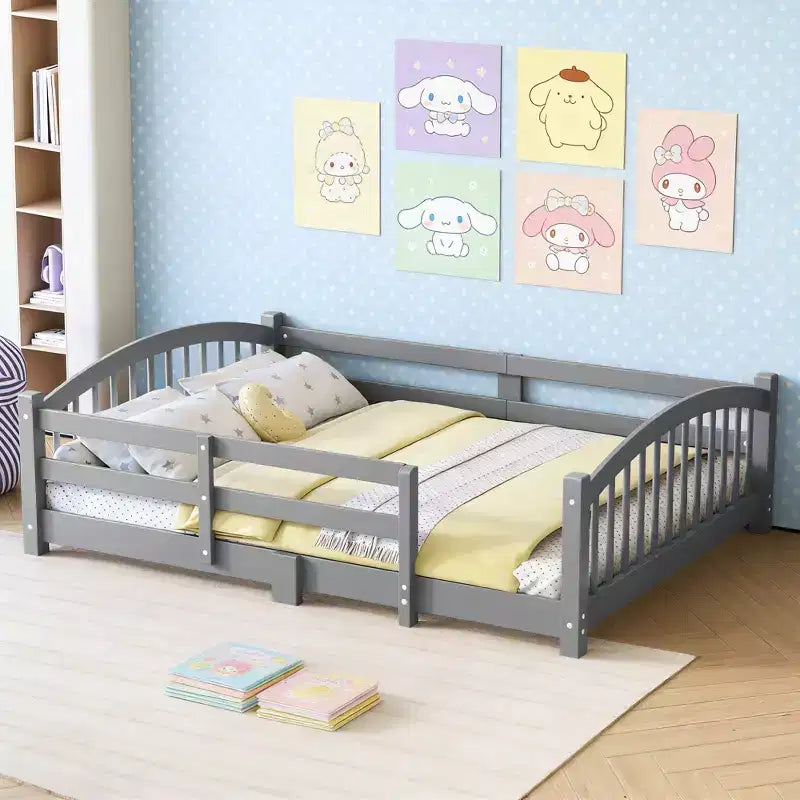 Luxystar teljes méretű Montessori-ágy alacsony profillal, biztonsági korlátokkal és fejvéggel