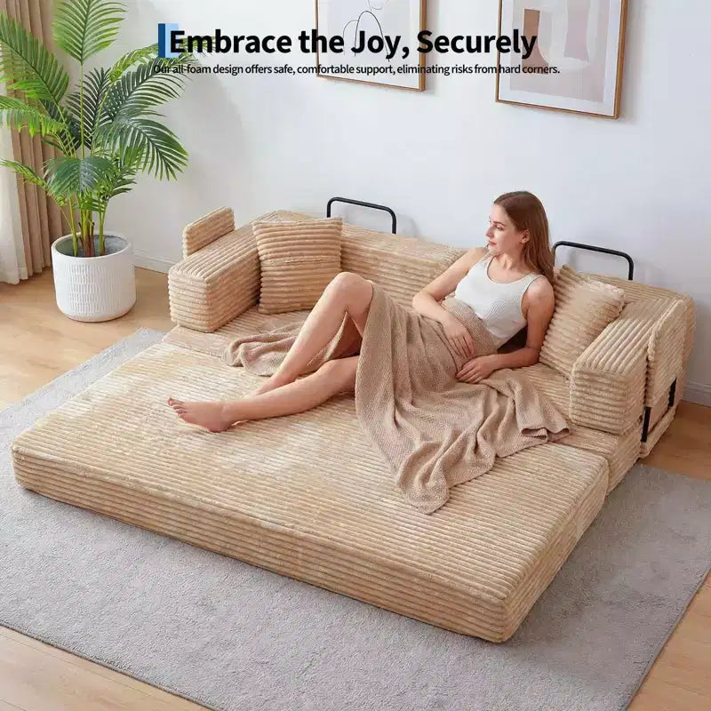 80.7 5-in-1 Convertible Sleeper Sofa Bed ??Corduroy, 1200 lbs, No Assembly