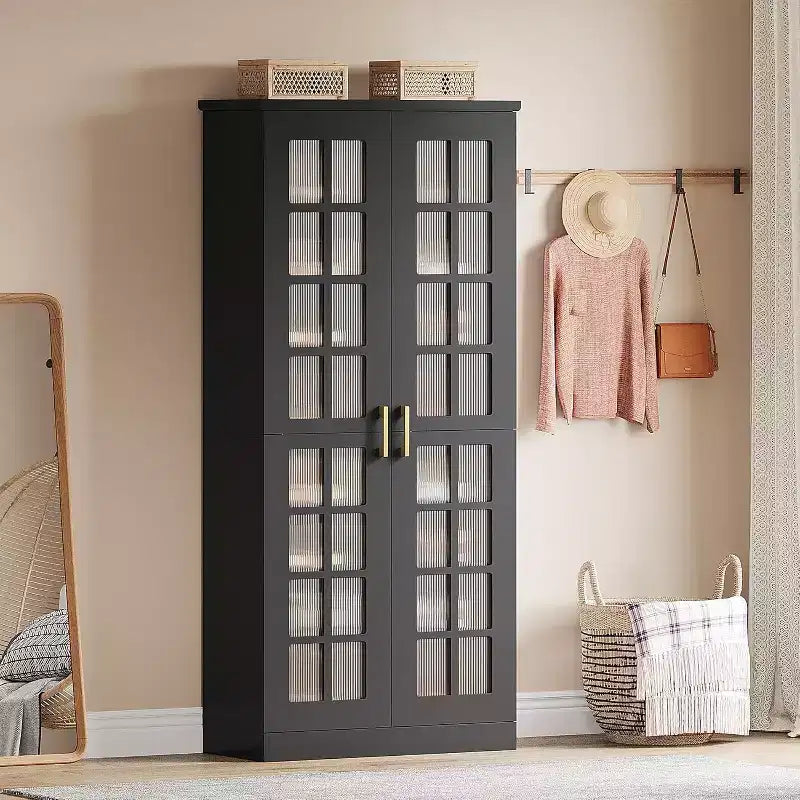 Lantine hoge schoenenkast met deuren, schoenenopbergruimte met 8 niveaus en verstelbare planken, moderne schoenenkast voor hal, garderobe of woonkamer, wit