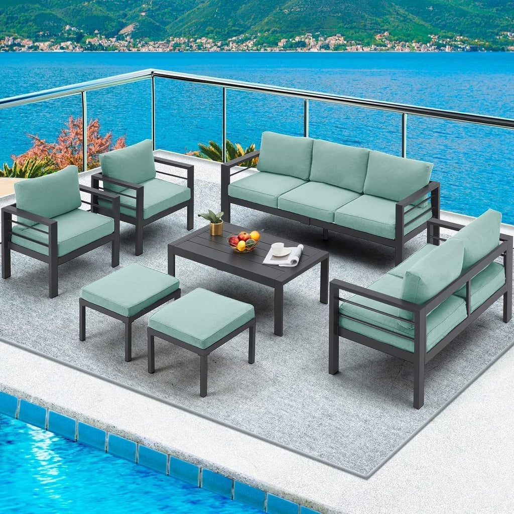 AECOJOY 7-delige aluminium tuinmeubelset voor buiten, loungeset