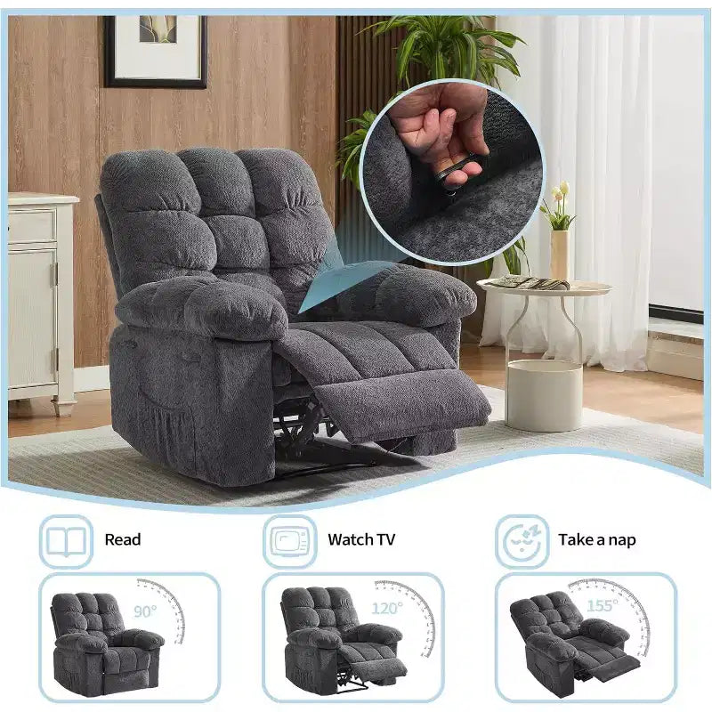 Fotel rozkładany z ręczną regulacją, ergonomiczny fotel z oddychającego materiału i kieszeniami bocznymi, jednoosobowa sofa, odpowiednia do salonu lub sypialni