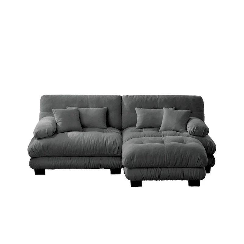 L-förmiges Zweisitzer-Sofa aus Chenille mit Lendenkissen