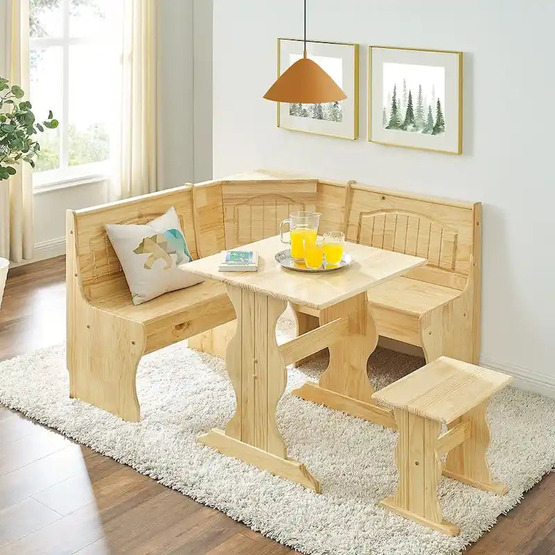 Ensemble de coin repas 3 pièces MUSEHOMEINC de style traditionnel en bois massif, avec banc latéral et rangement dissimulé
