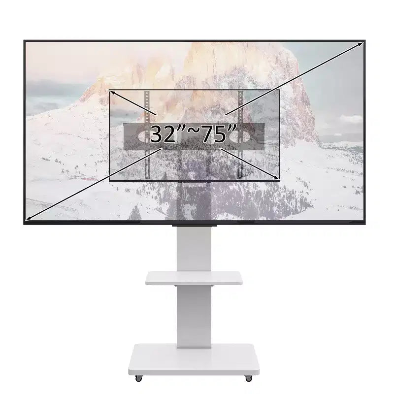 TV-Ständer für 32–75-Zoll-Fernseher, höhenverstellbarer mobiler TV-Wagen mit Schublade und Rollen für Wohnzimmer, Schlafzimmer und Büro – ModernLuxe