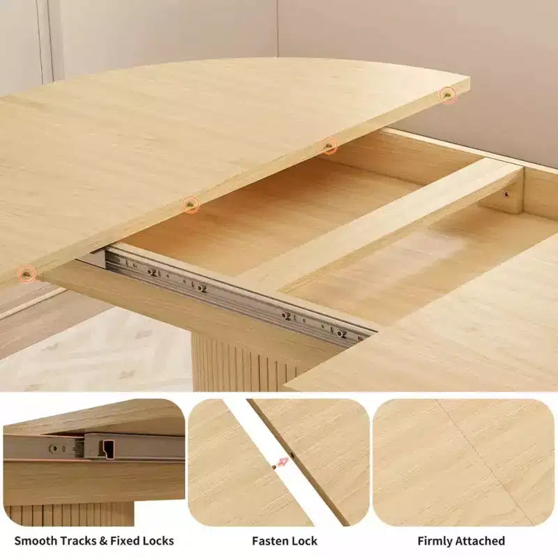 Dyonery 63 uitschuifbare ronde keukentafel voor de eetkamer met opbergrek met 2 niveaus, met voet, houten ovale ronde eettafel, walnoot