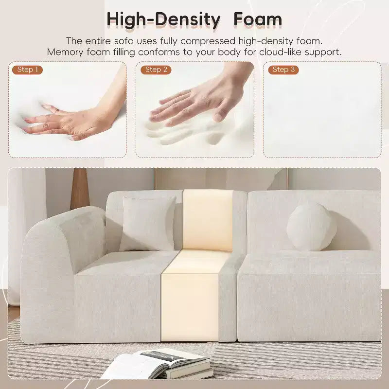 Moderne gebogen hoekbank van 140 inch met chaise longue, 3-delige set voor de woonkamer
